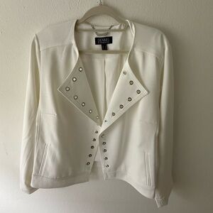 Dennis by Dennis Basso Open White Jacket with Silver Accents - Size L